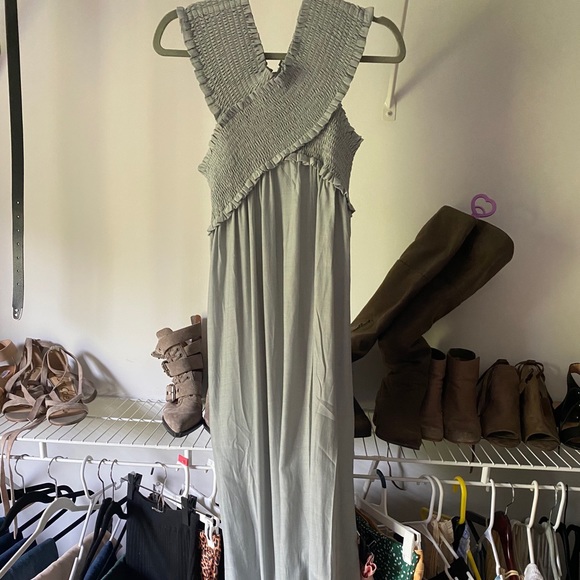 yarrow pocketed off the shoulder maxi dress